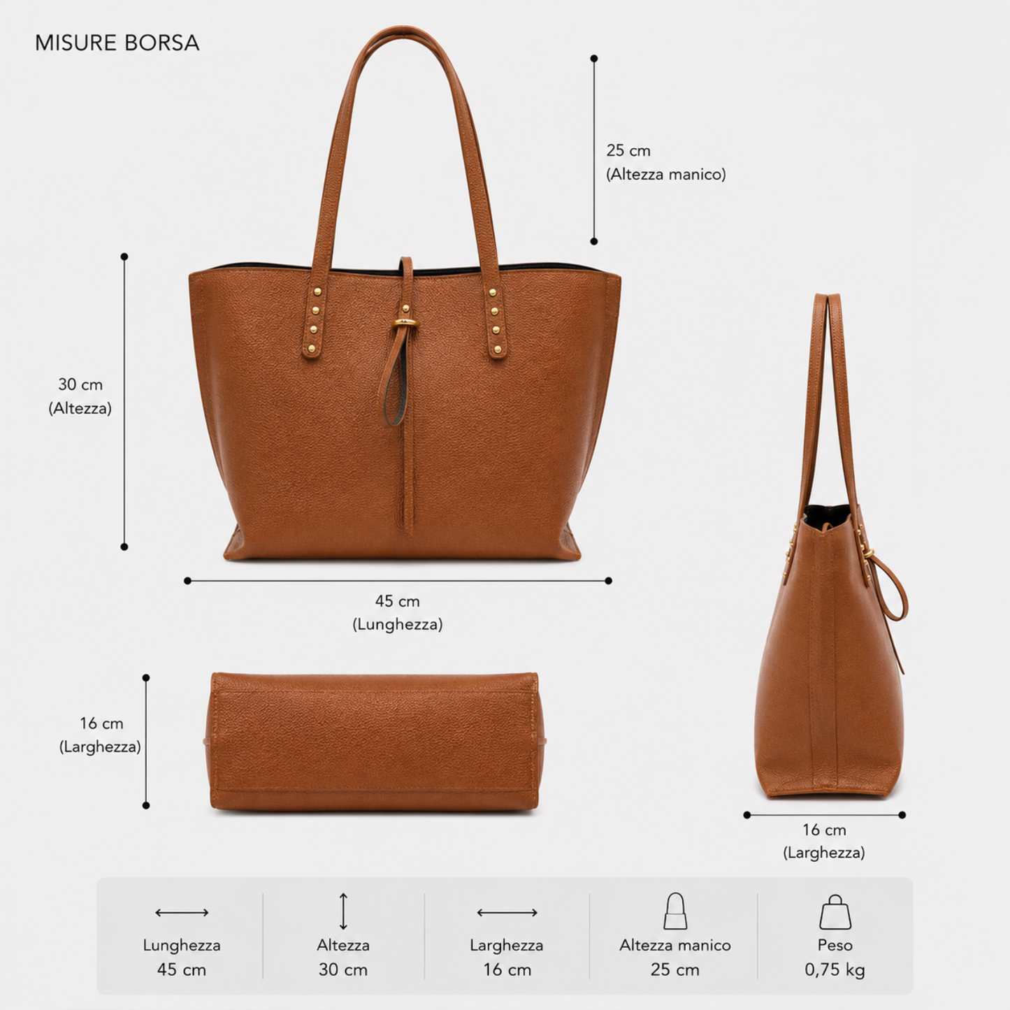 Borsa Shopper Belinda in Pelle Italiana Made in Italy